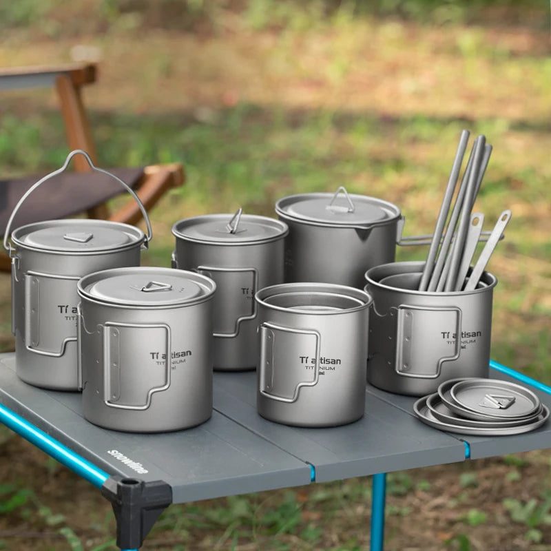 Tasse de camping Tiartisan en titane léger avec poignée pliable - Idéale pour le thé, le café, la randonnée et les voyages