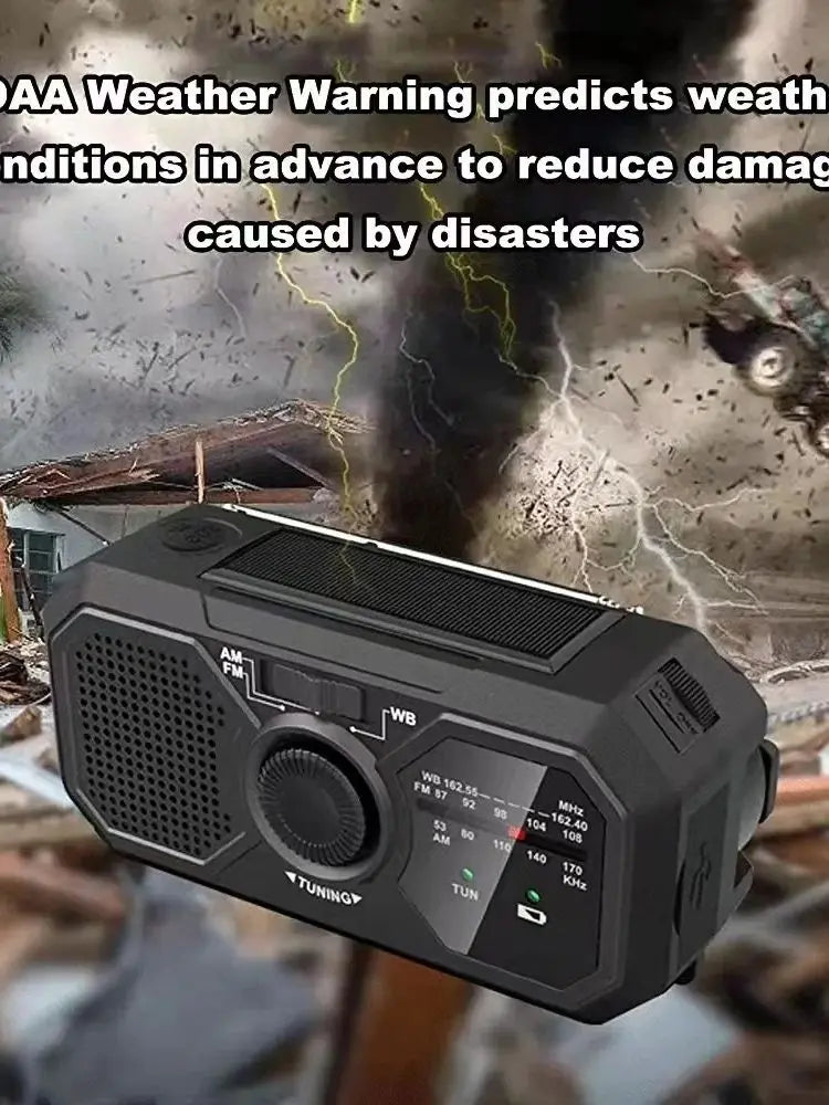 Radio solaire d’urgence – Radio météo à manivelle et batterie externe