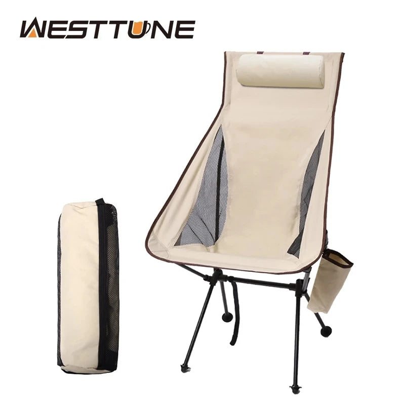 Chaise de camping pliante WESTTUNE avec repose-tête - Légère en alliage d'aluminium pour pêche et extérieur