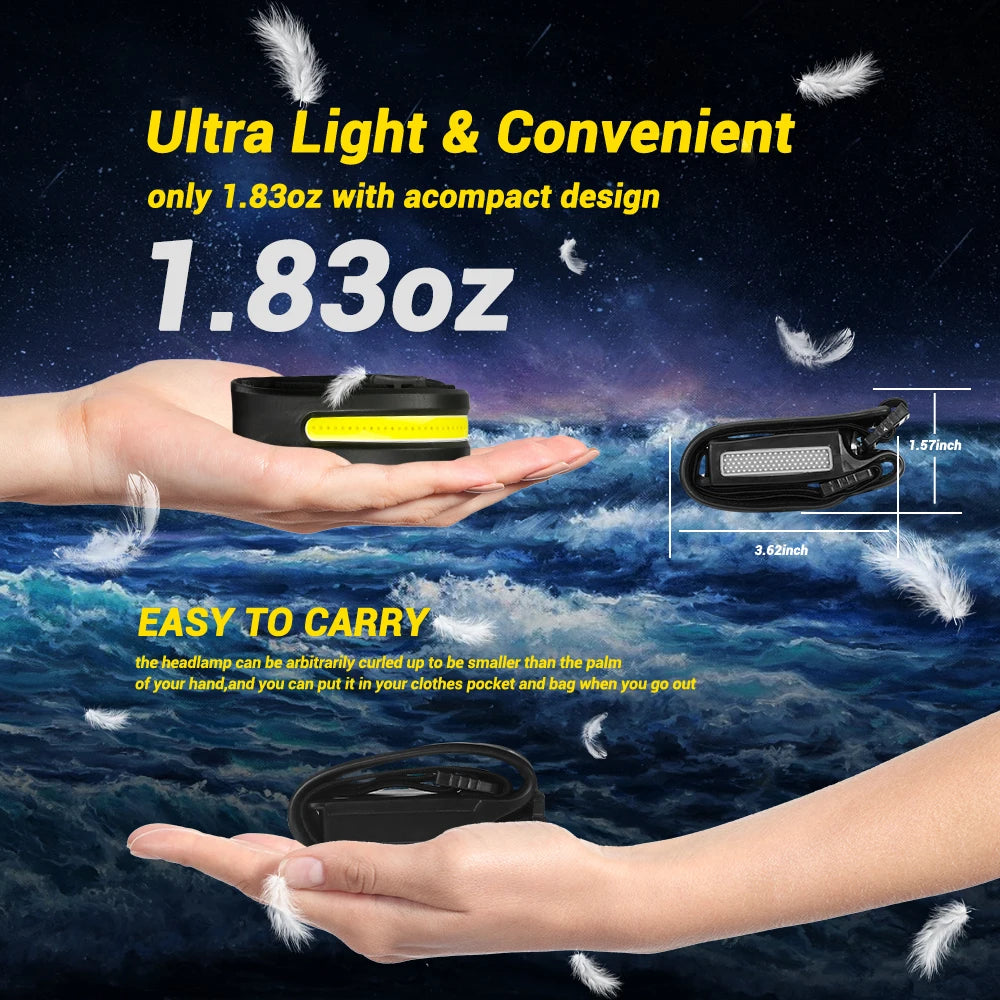 Lampe Frontale LED Rechargeable avec Détecteur de Mouvement – Éclairage Camping et Randonnée