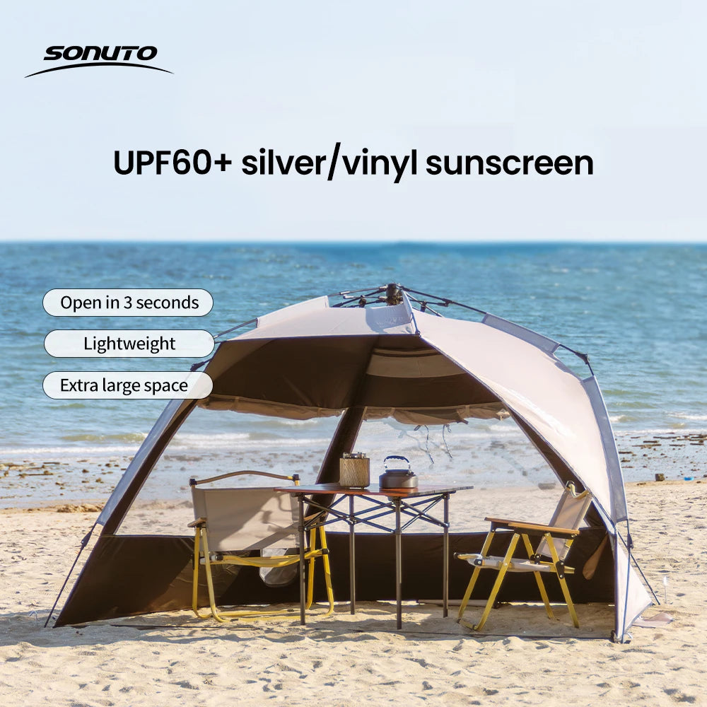 Tente de camping automatique Sonuto 3-4 personnes - Ouverture rapide, anti-UV, idéale pour voyage, plage, pêche et pique-nique