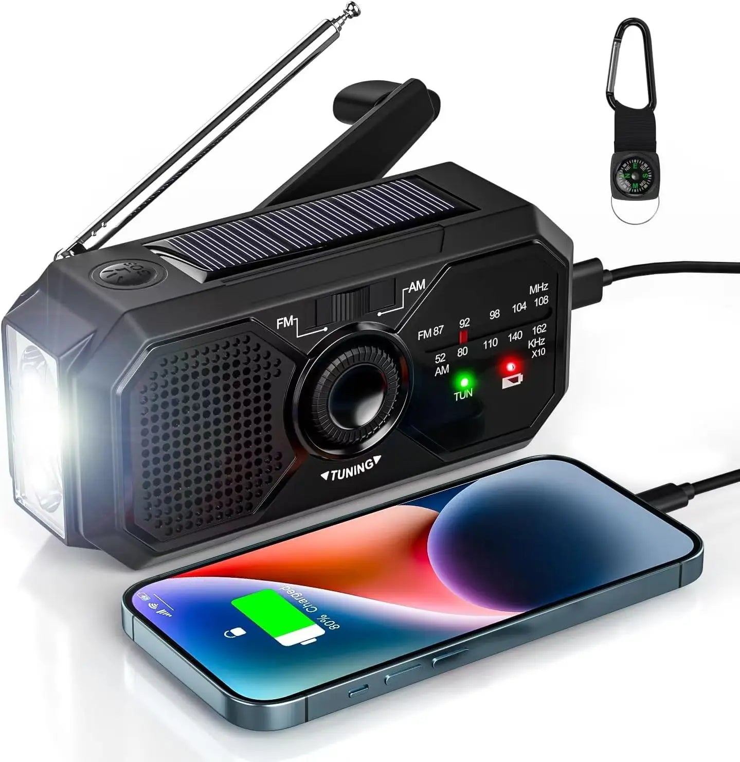 Radio solaire d’urgence – Radio météo à manivelle et batterie externe