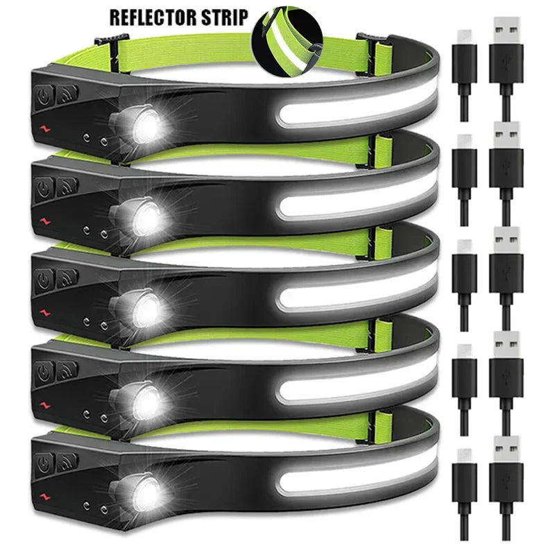 Lampe Frontale LED Rechargeable avec Détecteur de Mouvement – Éclairage Camping et Randonnée