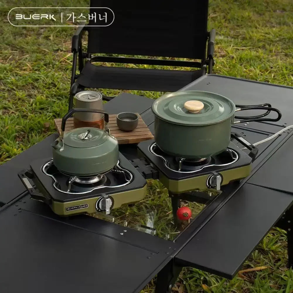 Réchaud de Camping Double Brûleur BUERK - Haute Puissance, Pliable, Portable pour Barbecue et Pique-nique en Extérieur