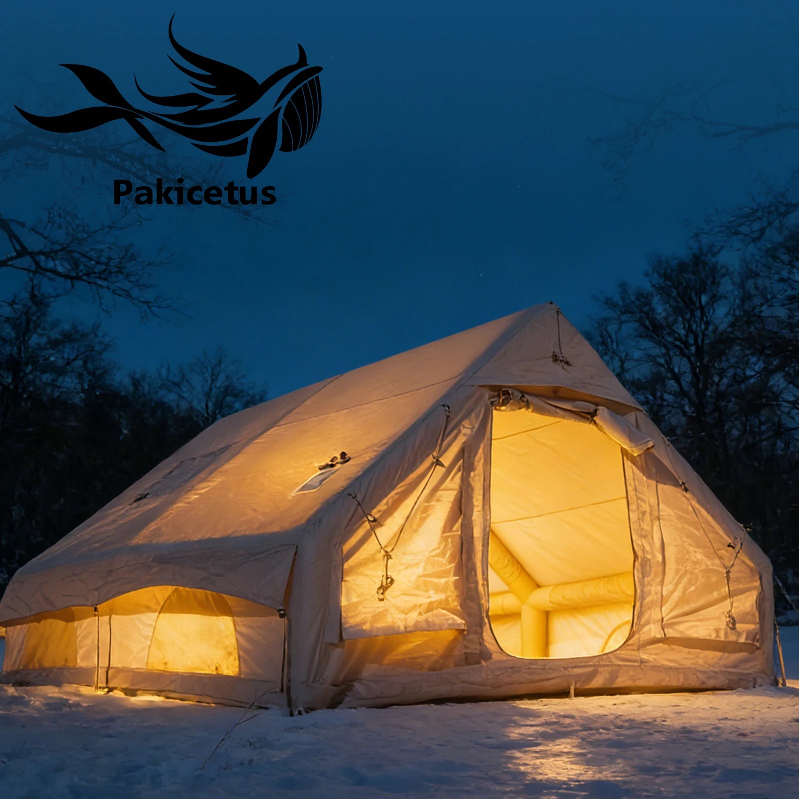 Tente de camping gonflable PAKICETUS 4-8 personnes, étanche, 4 saisons avec fenêtres