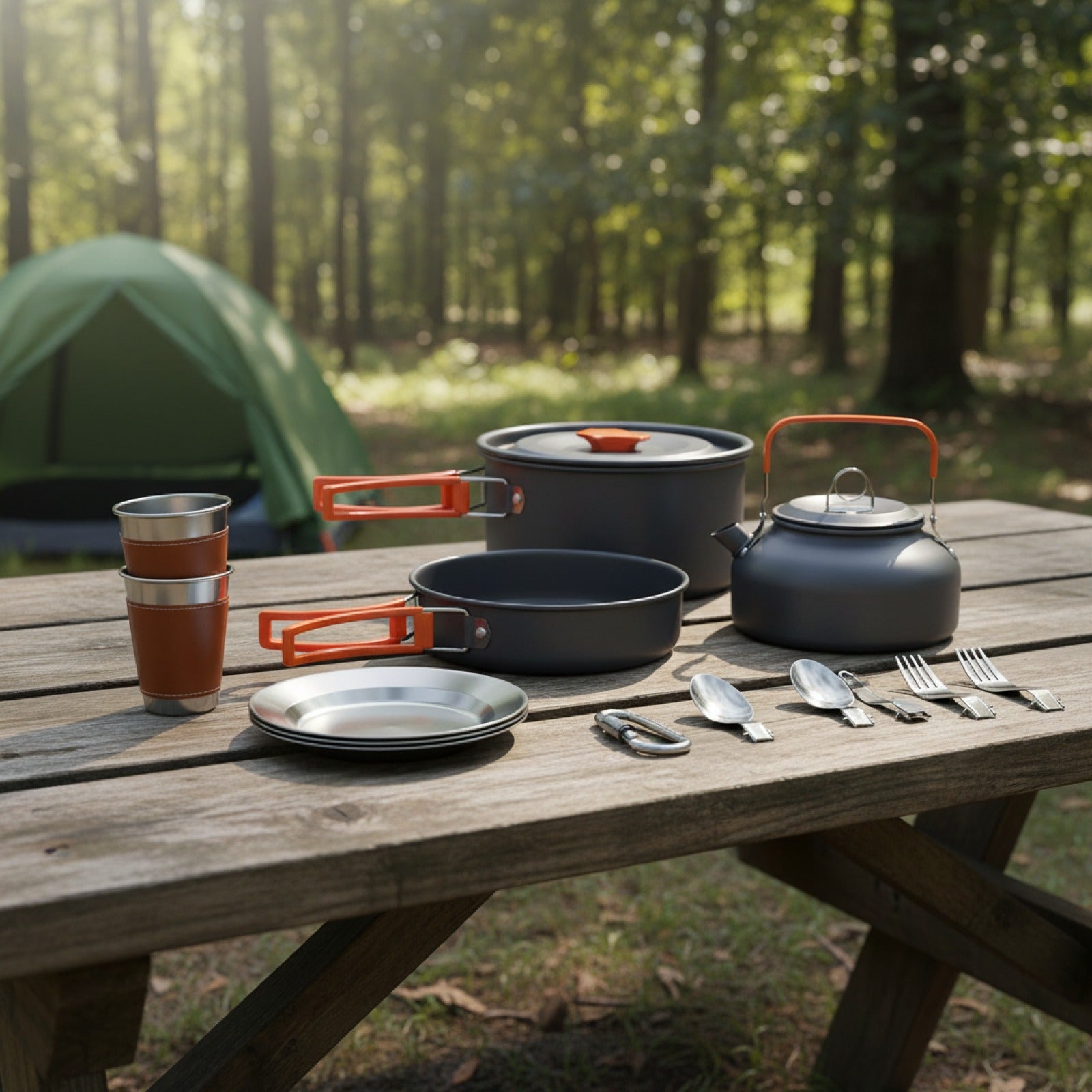 Set de Cuisine Camping Antiadhésif pour 2-3 Personnes - Idéal Randonnée & Pique-nique