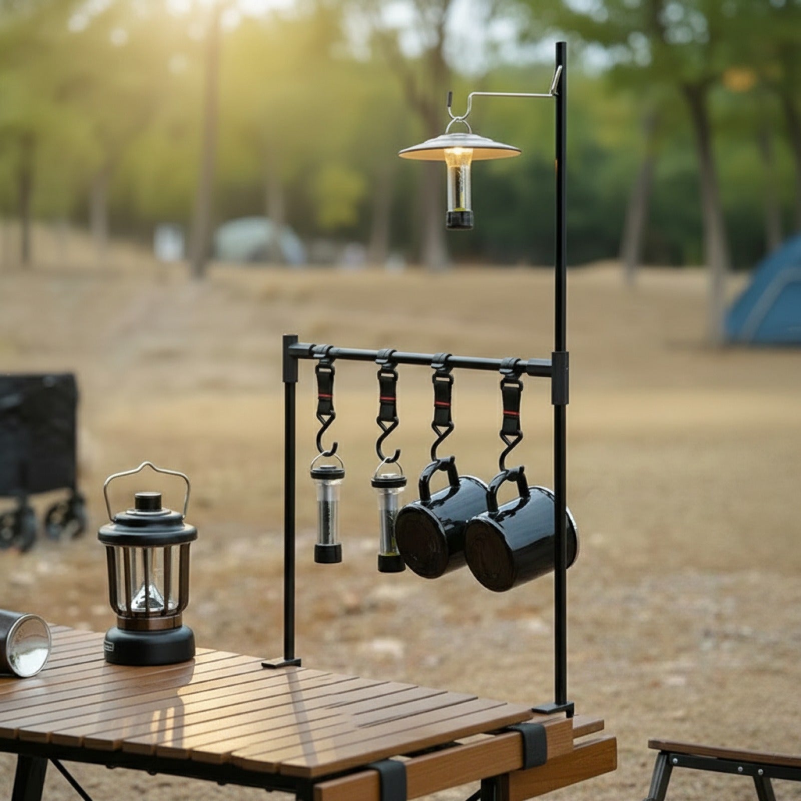 Étagère de Camping Portable en Aluminium - Support Lanterne & Râtelier Suspendu