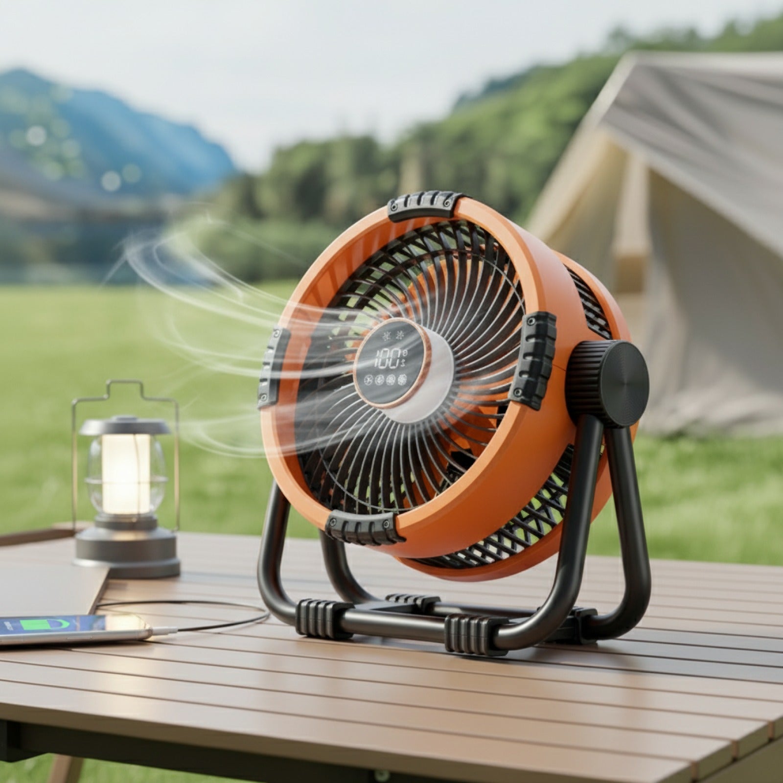 Ventilateur Portable Camping 6-en-1 Rechargeable 20000mAh avec Éclairage LED et Power Bank