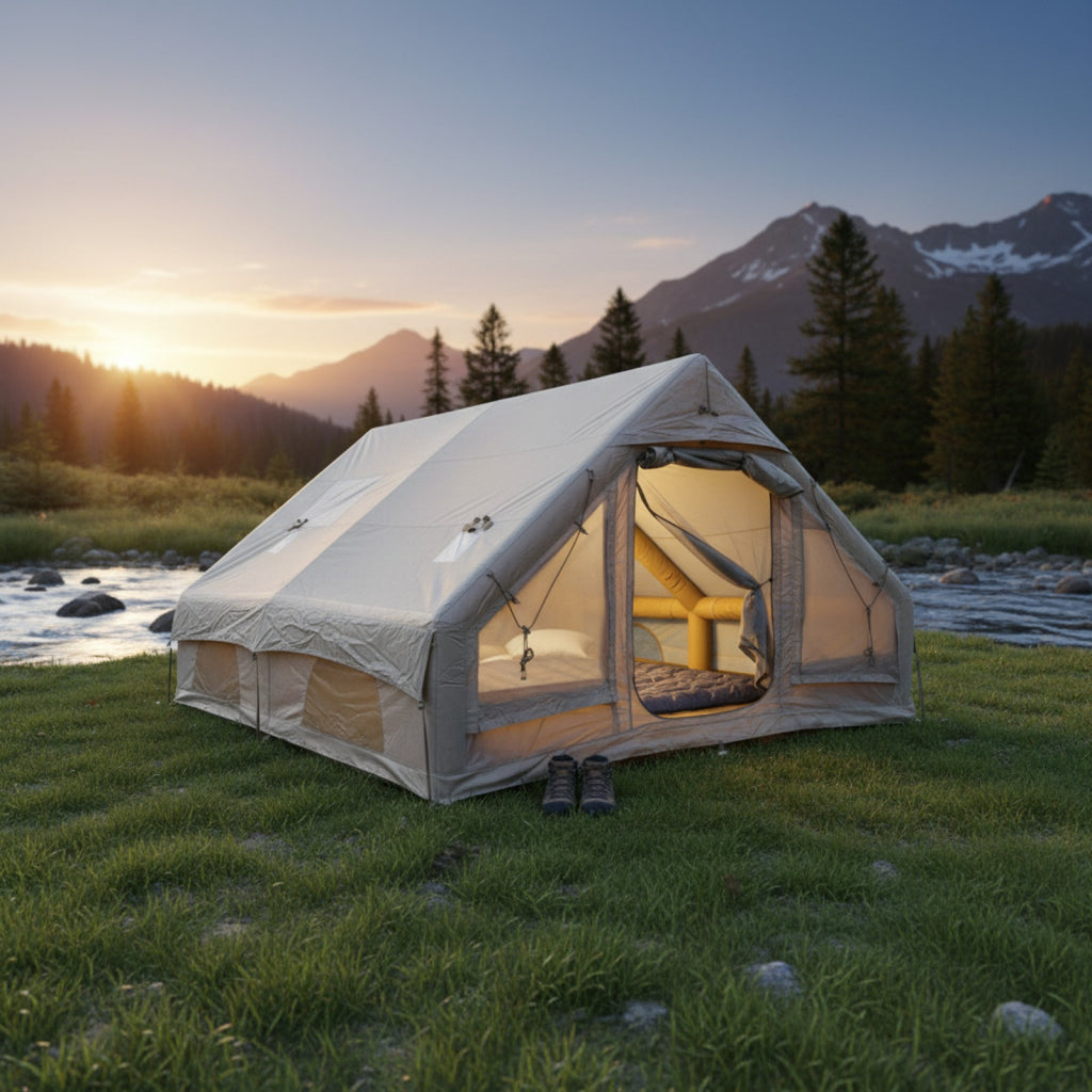Tente de camping gonflable PAKICETUS 4-8 personnes, étanche, 4 saisons avec fenêtres