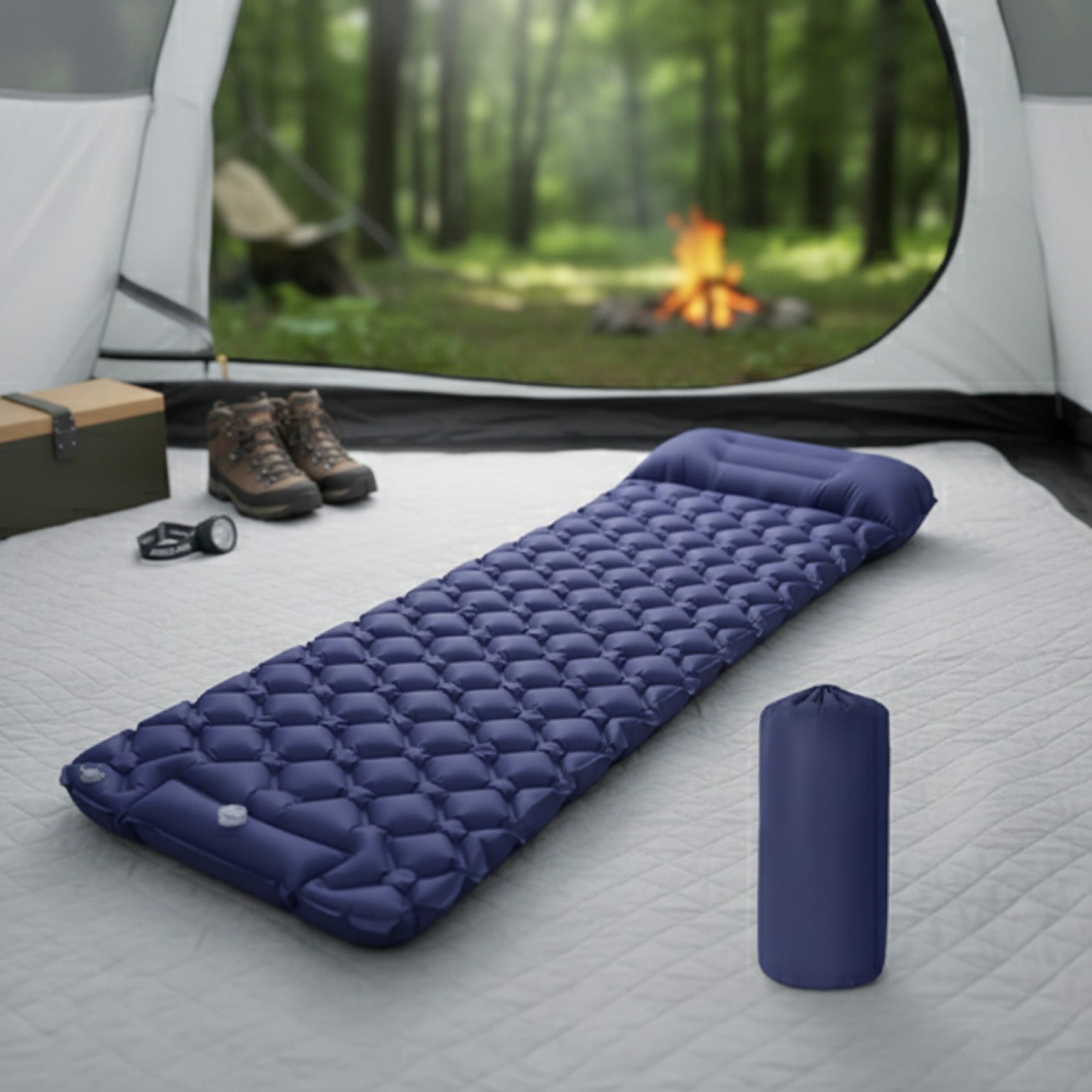 Matelas de Camping Gonflable Ultraléger avec Oreiller Intégré et Pompe - Idéal Randonnée