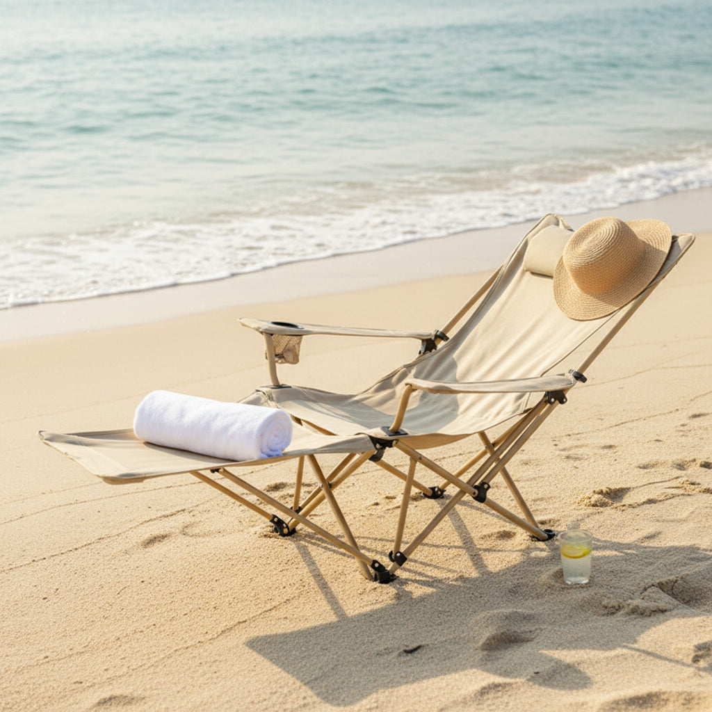 Chaise de camping BRS 2-en-1 pliable et légère avec dossier et repose-pieds réglables pour la plage