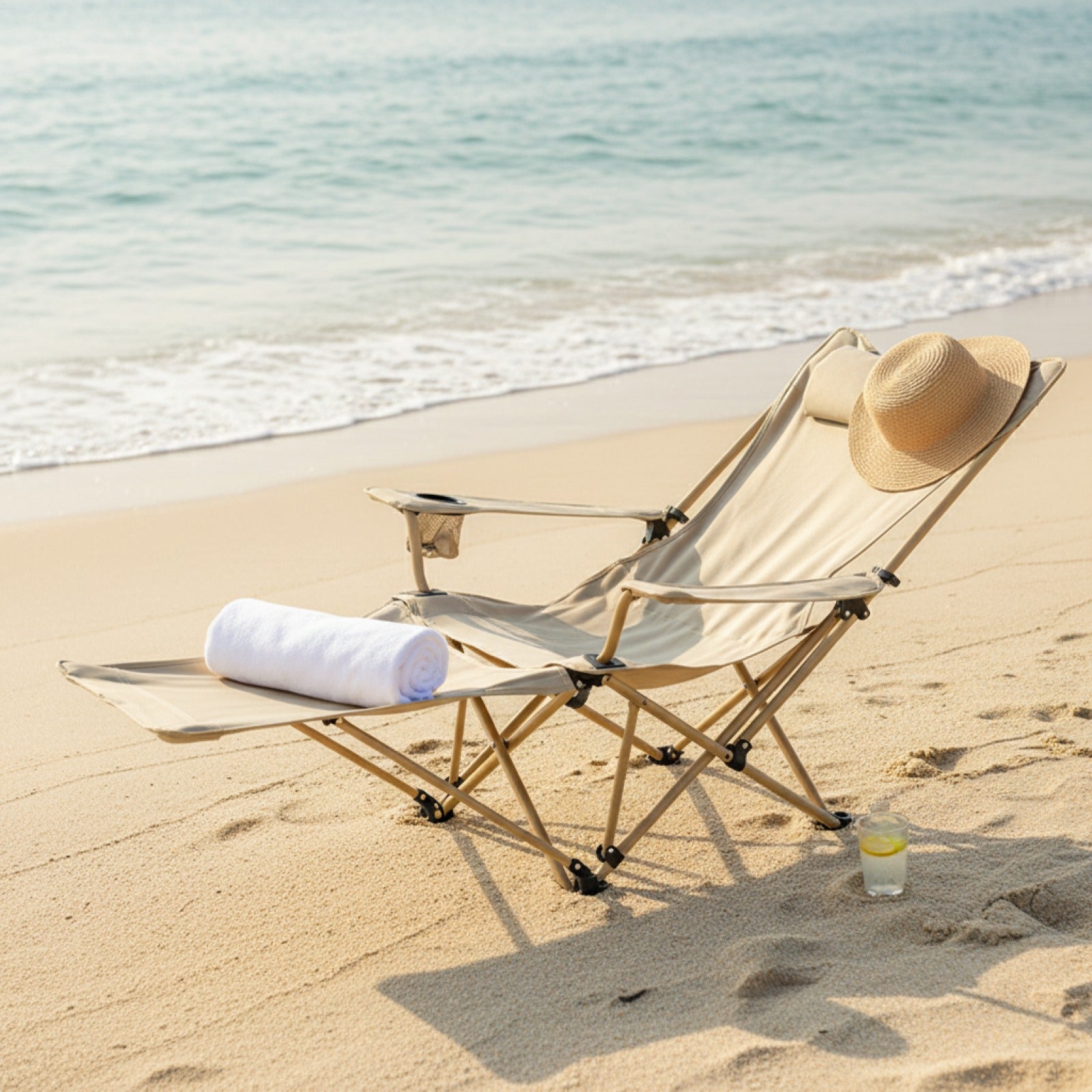 Chaise de camping BRS 2-en-1 pliable et légère avec dossier et repose-pieds réglables pour la plage