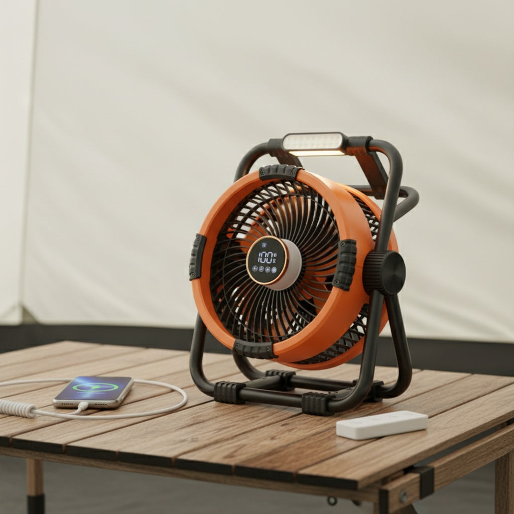 Ventilateur Portable Camping 6-en-1 Rechargeable 20000mAh avec Éclairage LED et Power Bank