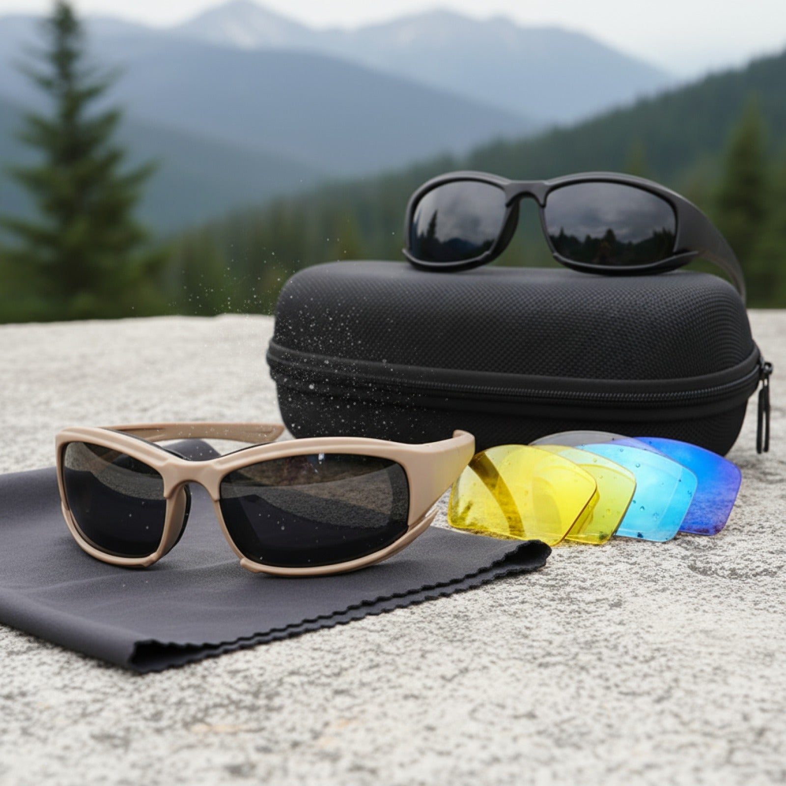 Lunettes Tactiques 4 Lentilles Polarisées - Protection Vent & Poussière pour Sports Outdoor