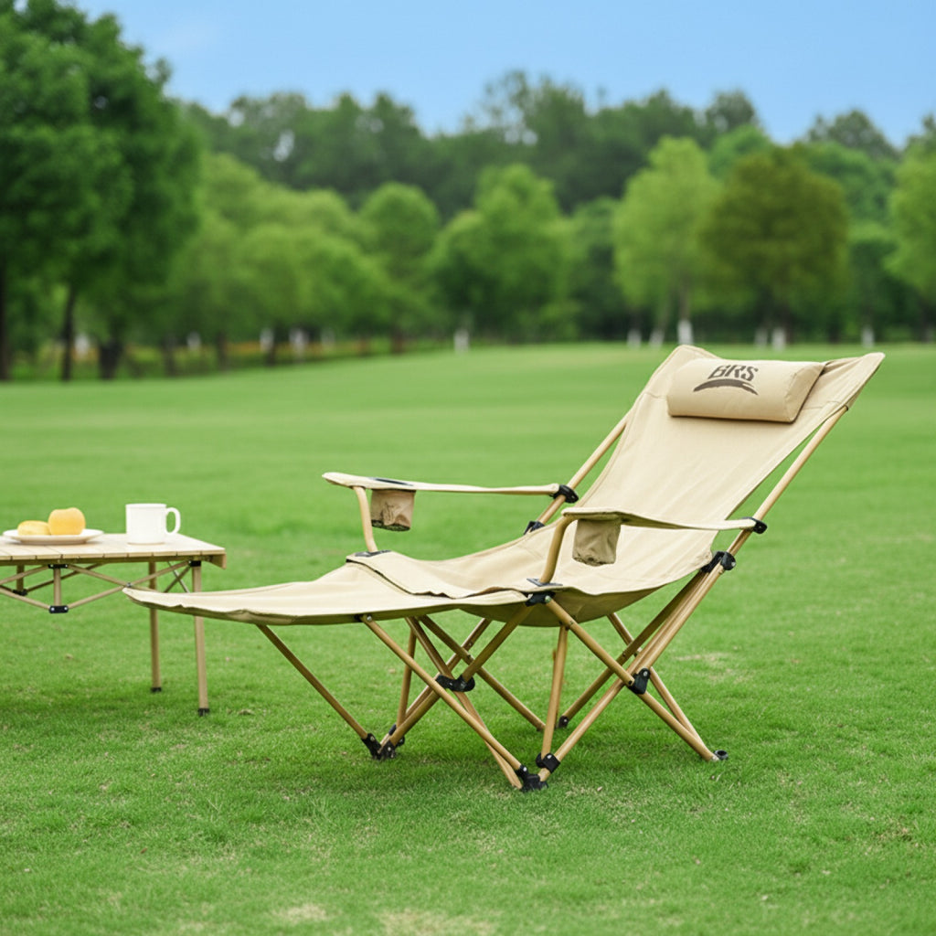 Chaise de camping BRS 2-en-1 pliable et légère avec dossier et repose-pieds réglables pour la plage