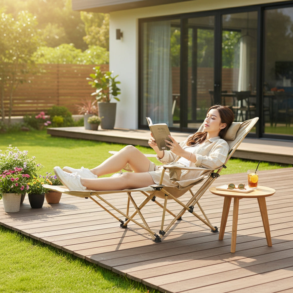 Chaise de camping BRS 2-en-1 pliable et légère avec dossier et repose-pieds réglables pour la plage