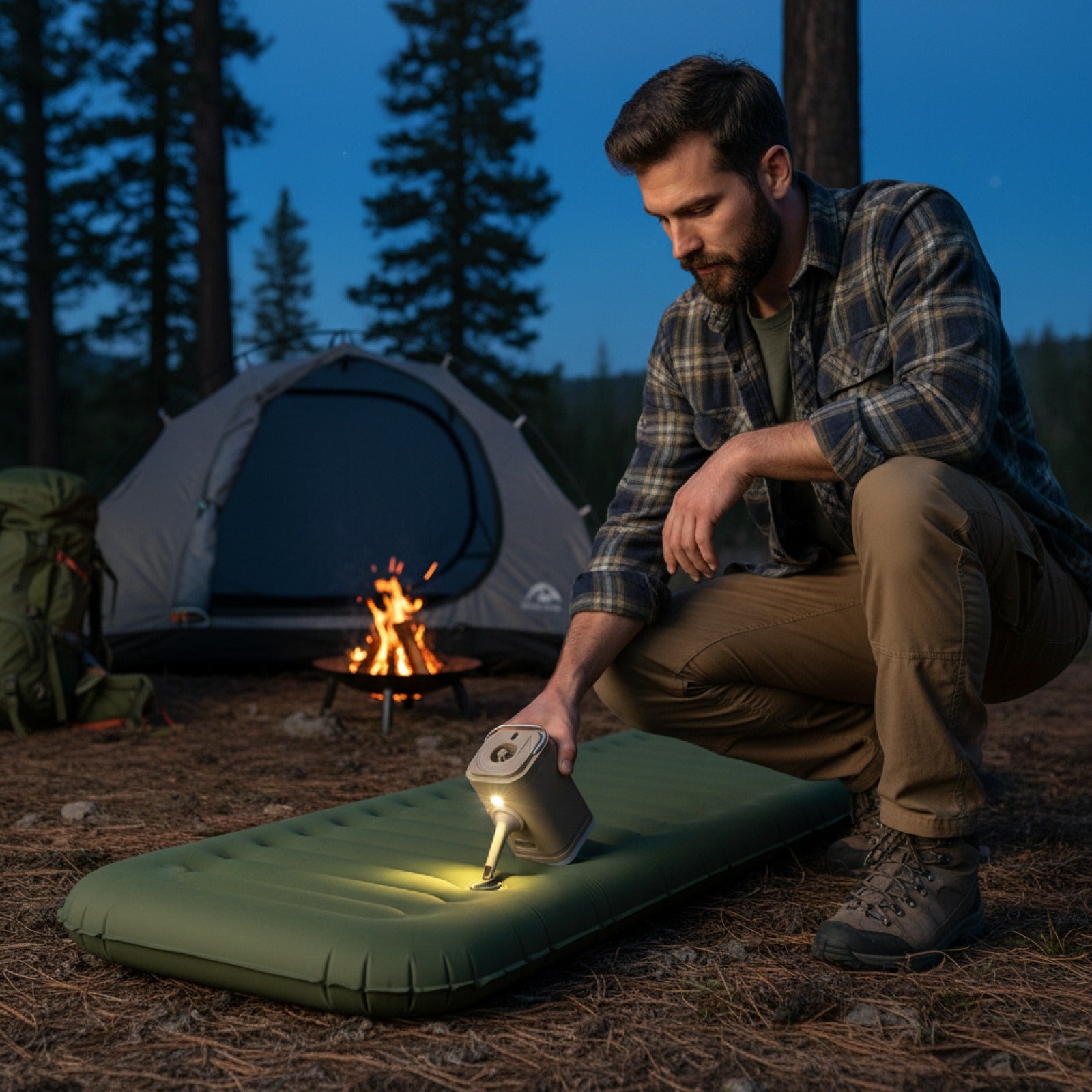 Mini Pompe Électrique Gonflable 3 en 1 sans Fil avec Lumière - Idéale Camping & Randonnée