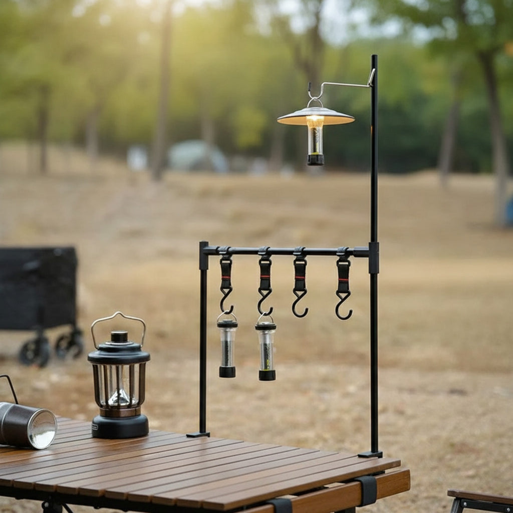 Étagère de Camping Portable en Aluminium - Support Lanterne & Râtelier Suspendu