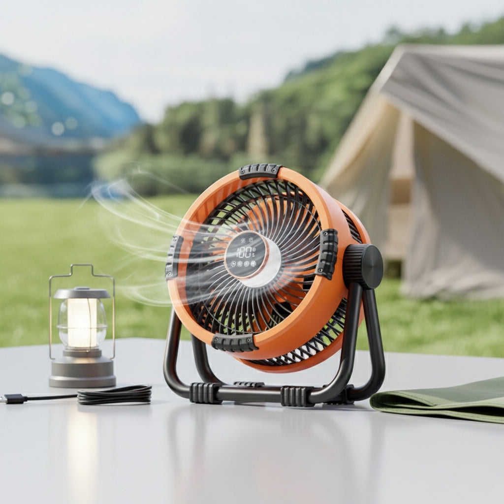 Ventilateur Portable Camping 6-en-1 Rechargeable 20000mAh avec Éclairage LED et Power Bank