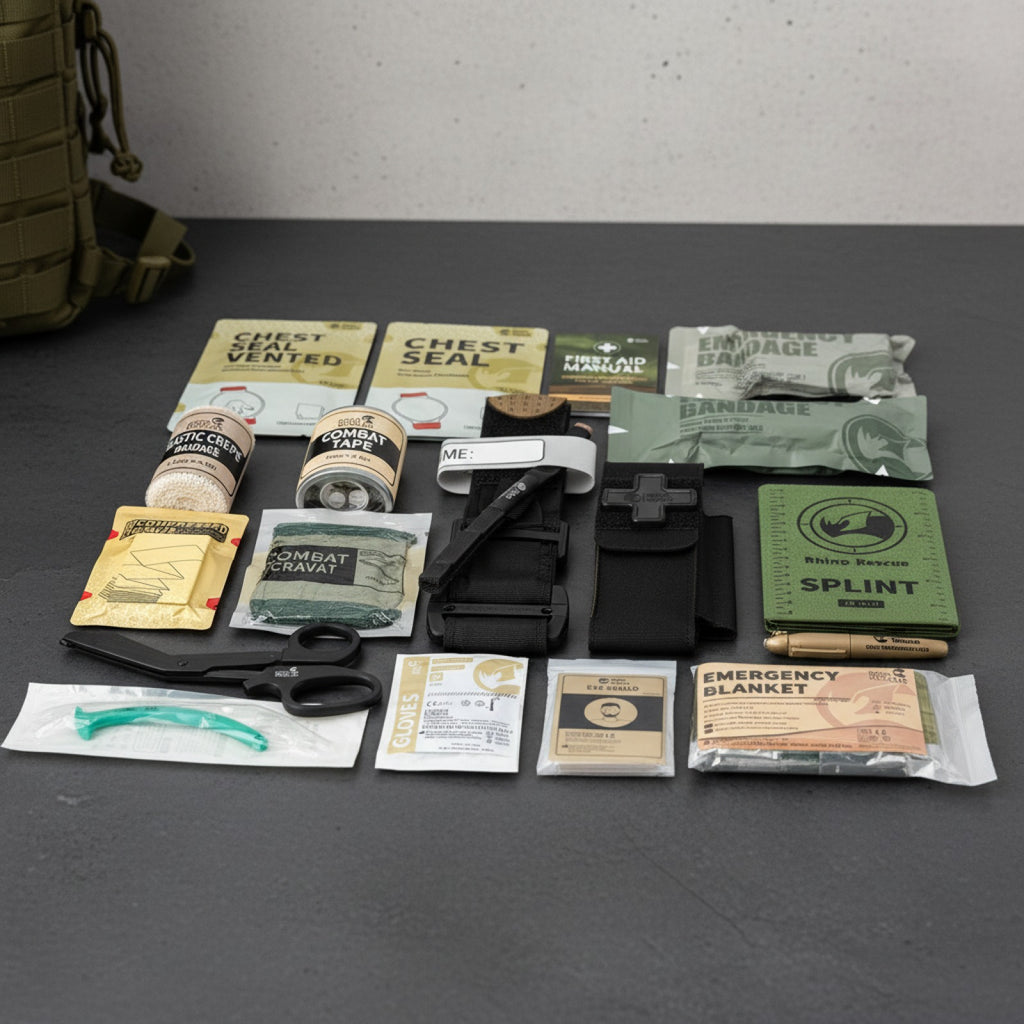 Kit de Secours Tactique Rhino Rescue - Matériel Médical d'Urgence et de Survie