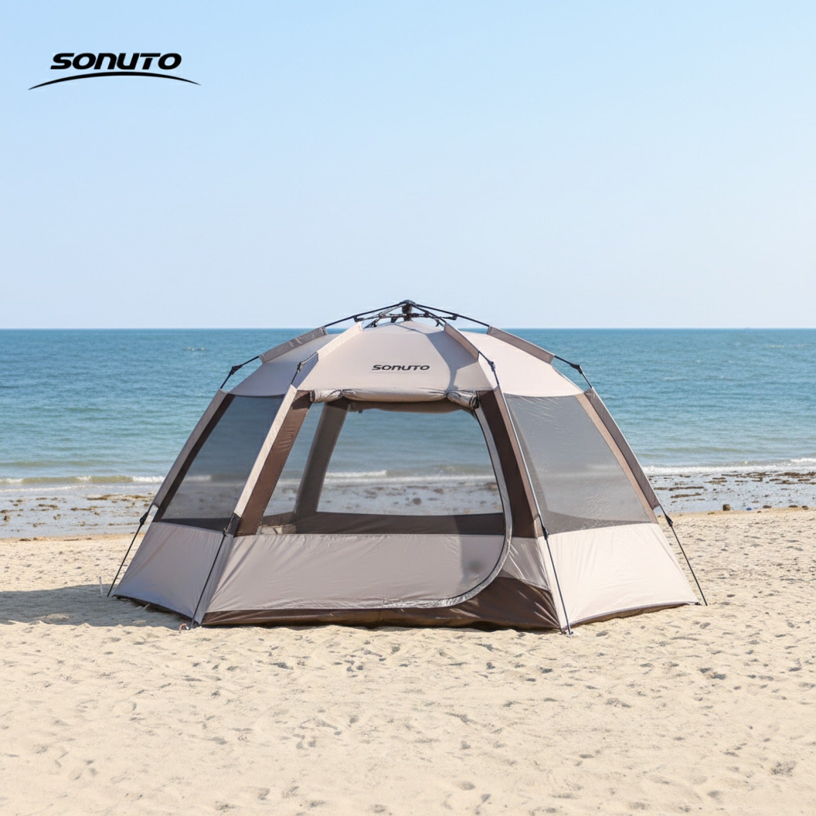 Tente de camping automatique Sonuto 3-4 personnes - Ouverture rapide, anti-UV, idéale pour voyage, plage, pêche et pique-nique