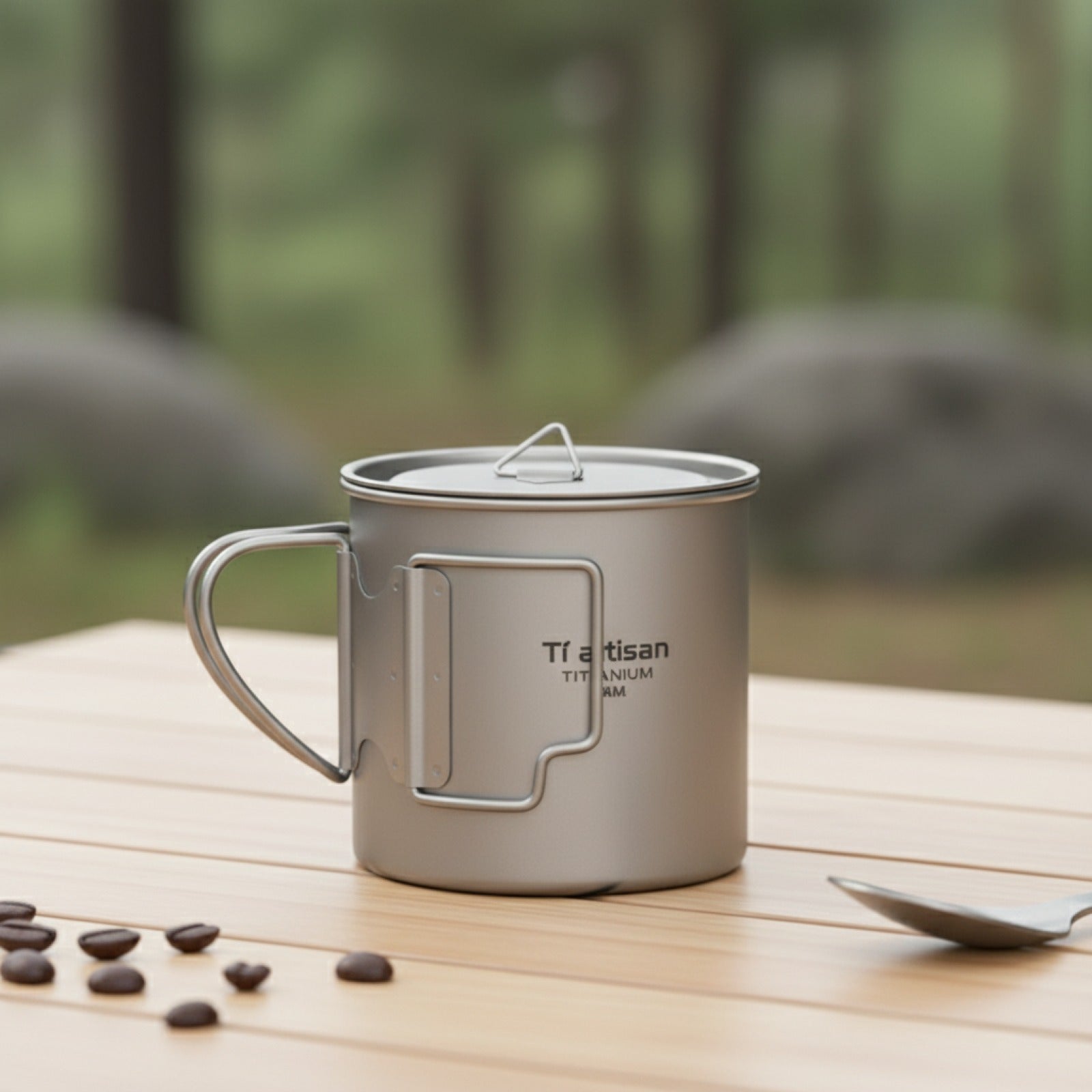Tasse de camping Tiartisan en titane léger avec poignée pliable - Idéale pour le thé, le café, la randonnée et les voyages